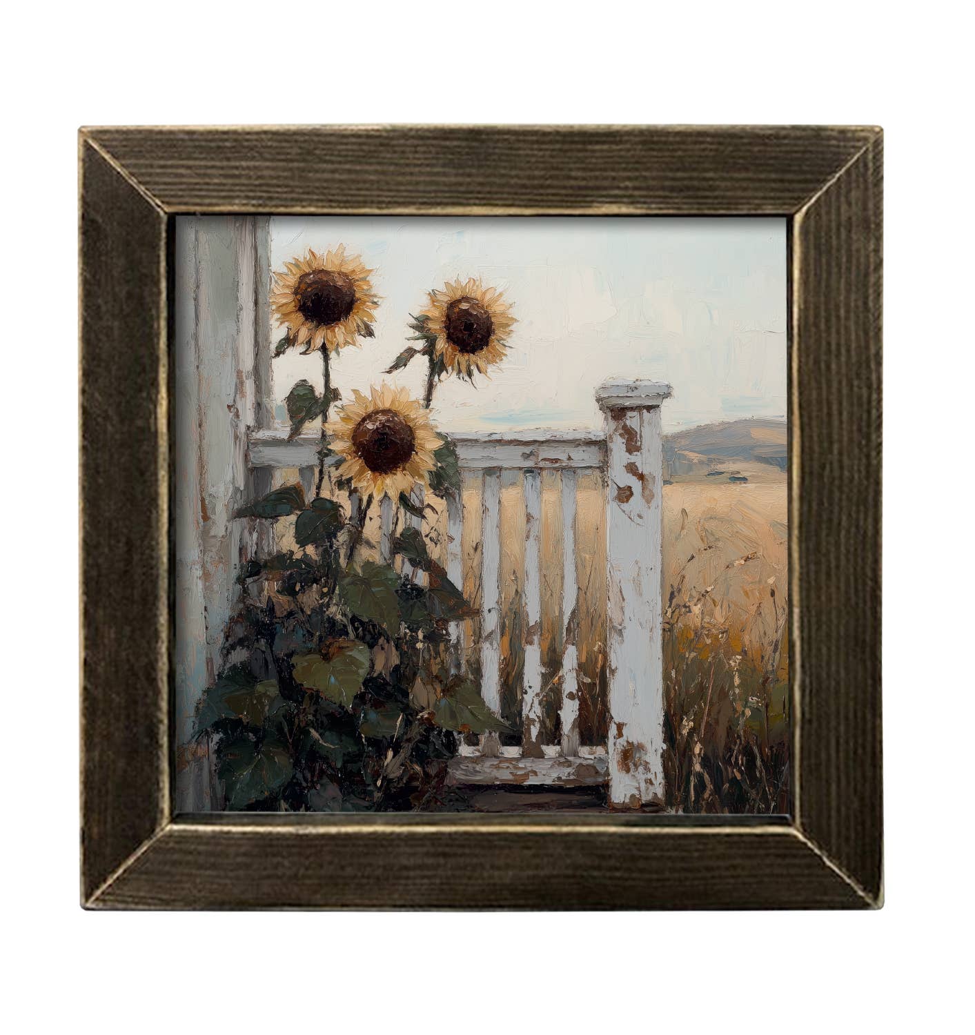 HMK1165L Sunflowers by the Railing: Brown