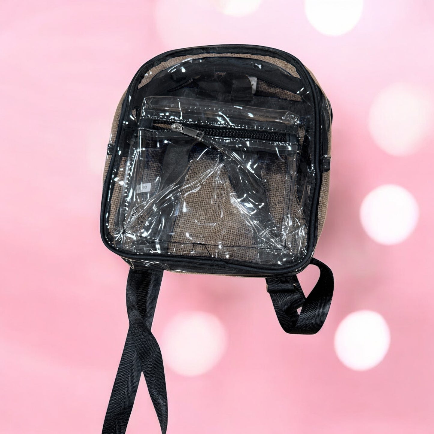 Ladies Plastic Clear See Thru Fashion Backpack: Black Large