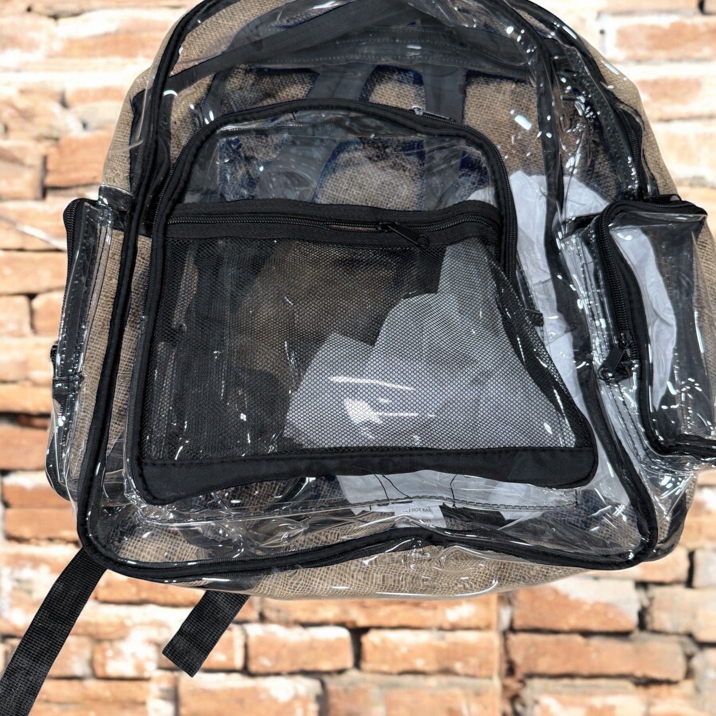 Clear See Thru Ladies Backpack Handbag: Black