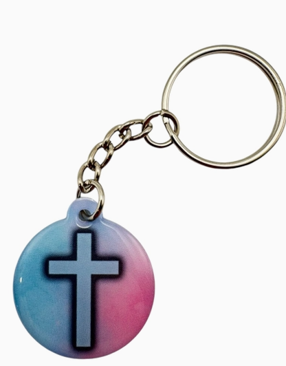 Tap To Pray™ - Prayer Tag Keychains Pink/Blue Cross