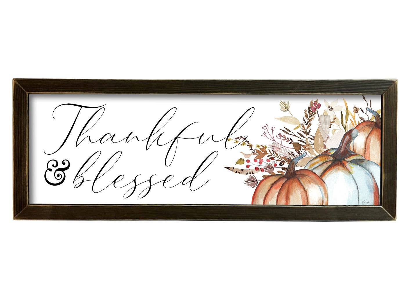 YND262A Blessed and Thankful- Autumn- Fall- Pumpkin- Sign: Brown