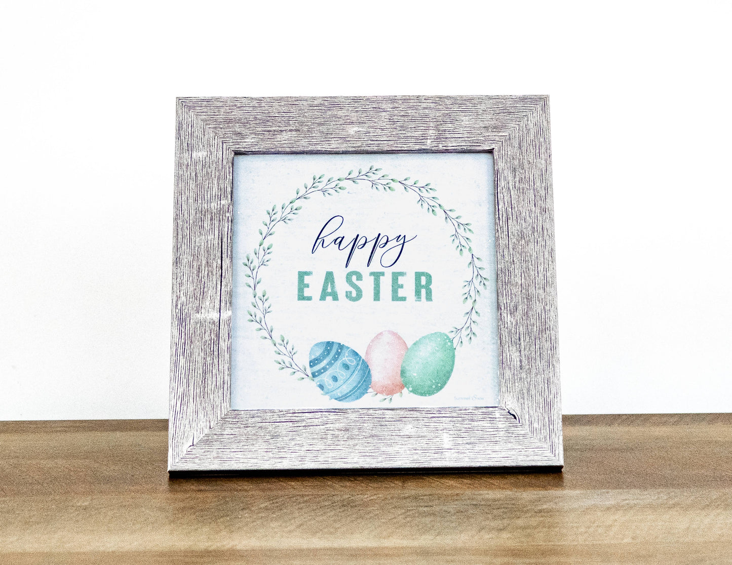 Happy Easter Eggs Colored Wreath Art Sign Picture: 8x8
