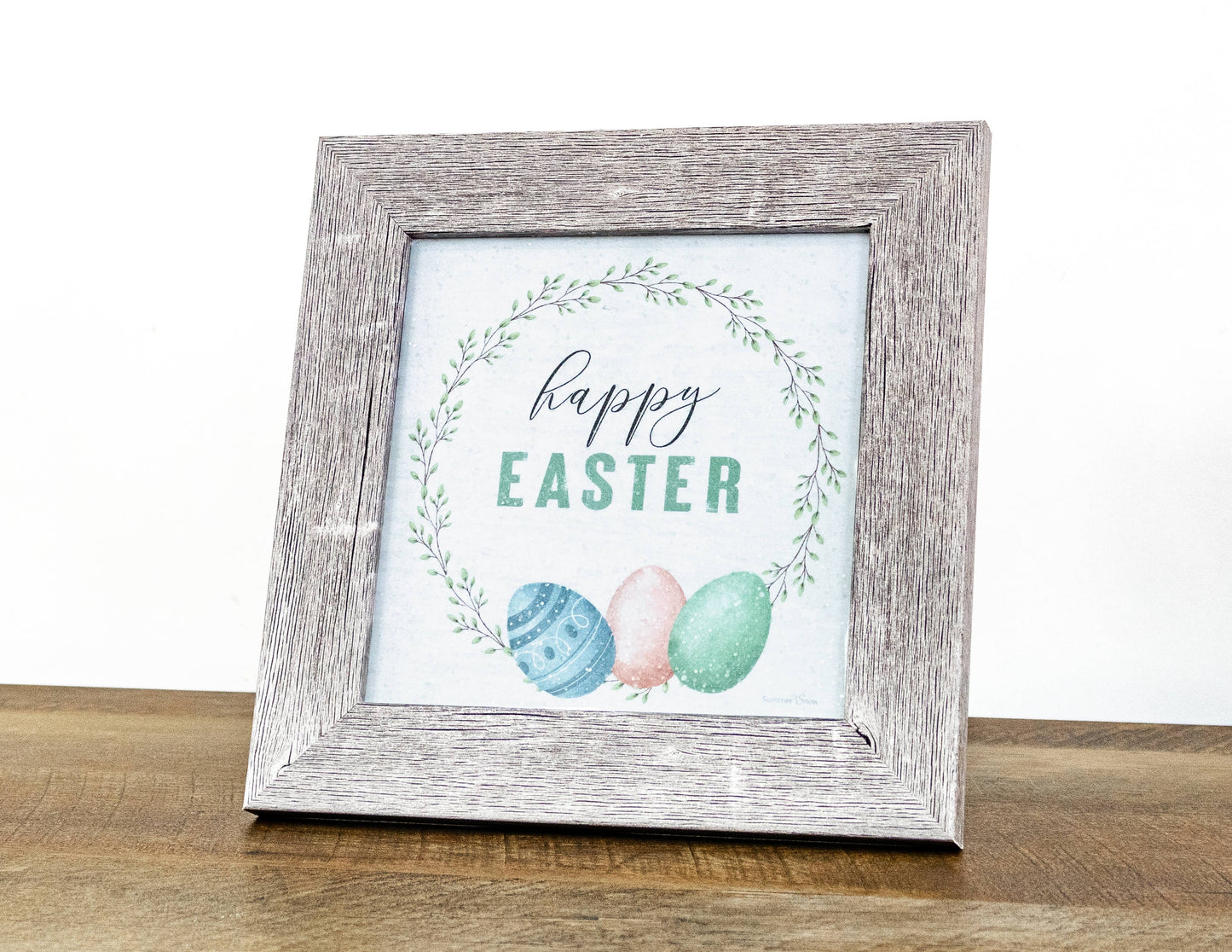 Happy Easter Eggs Colored Wreath Art Sign Picture: 8x8