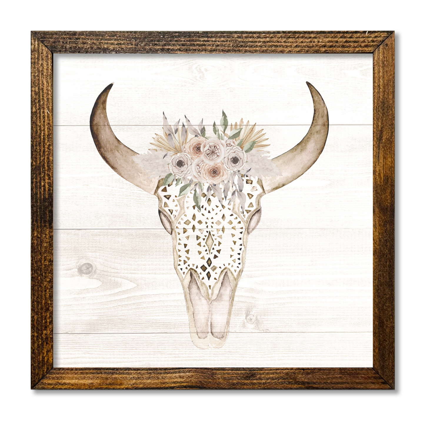 TIMBERLAND FRAME BOHO COW SKULL: 9"x9"