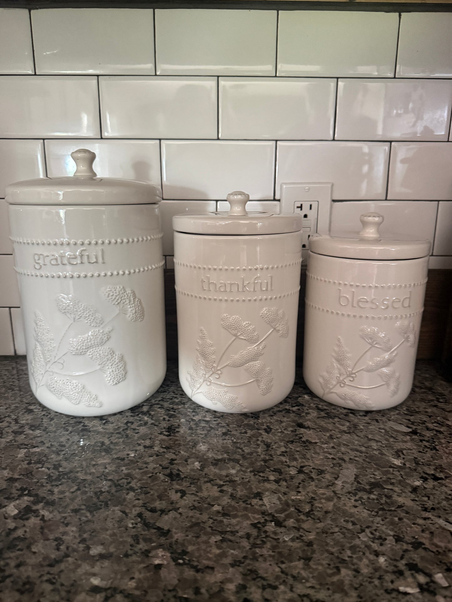 Ceramic Canister Set-Thankful, Grateful, Blessed