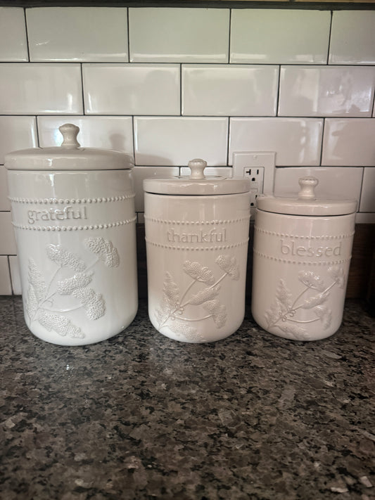 Ceramic Canister Set-Thankful, Grateful, Blessed
