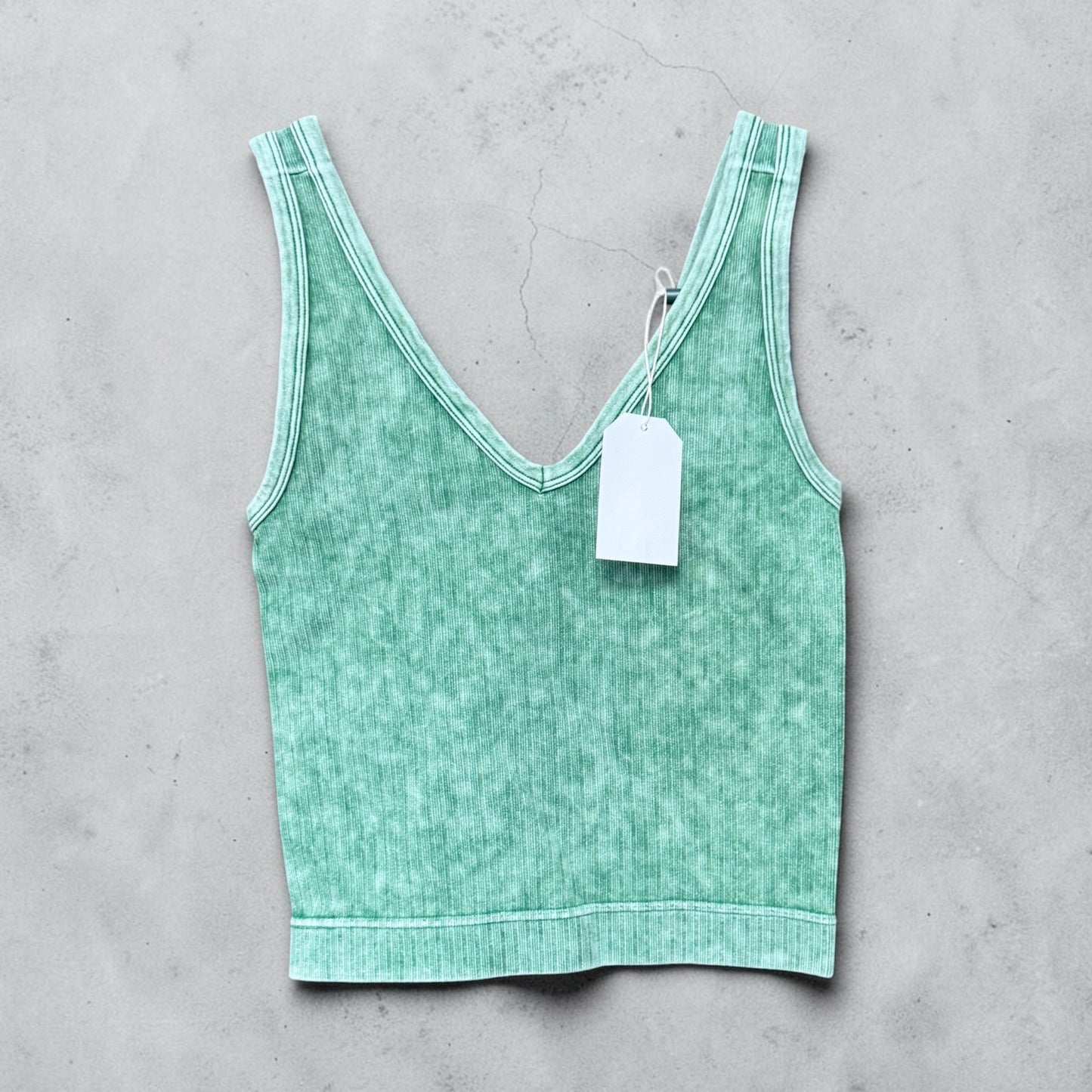 Zenana Ribbed Tank Green
