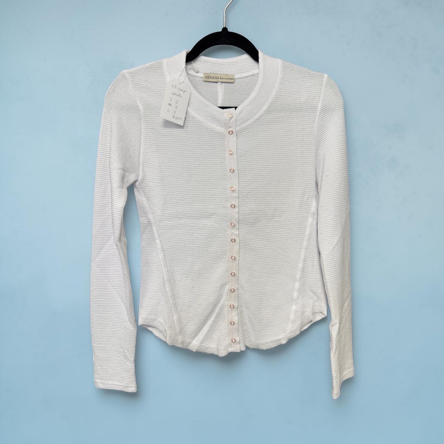 Zenana Button Down Long Sleeve Jade white