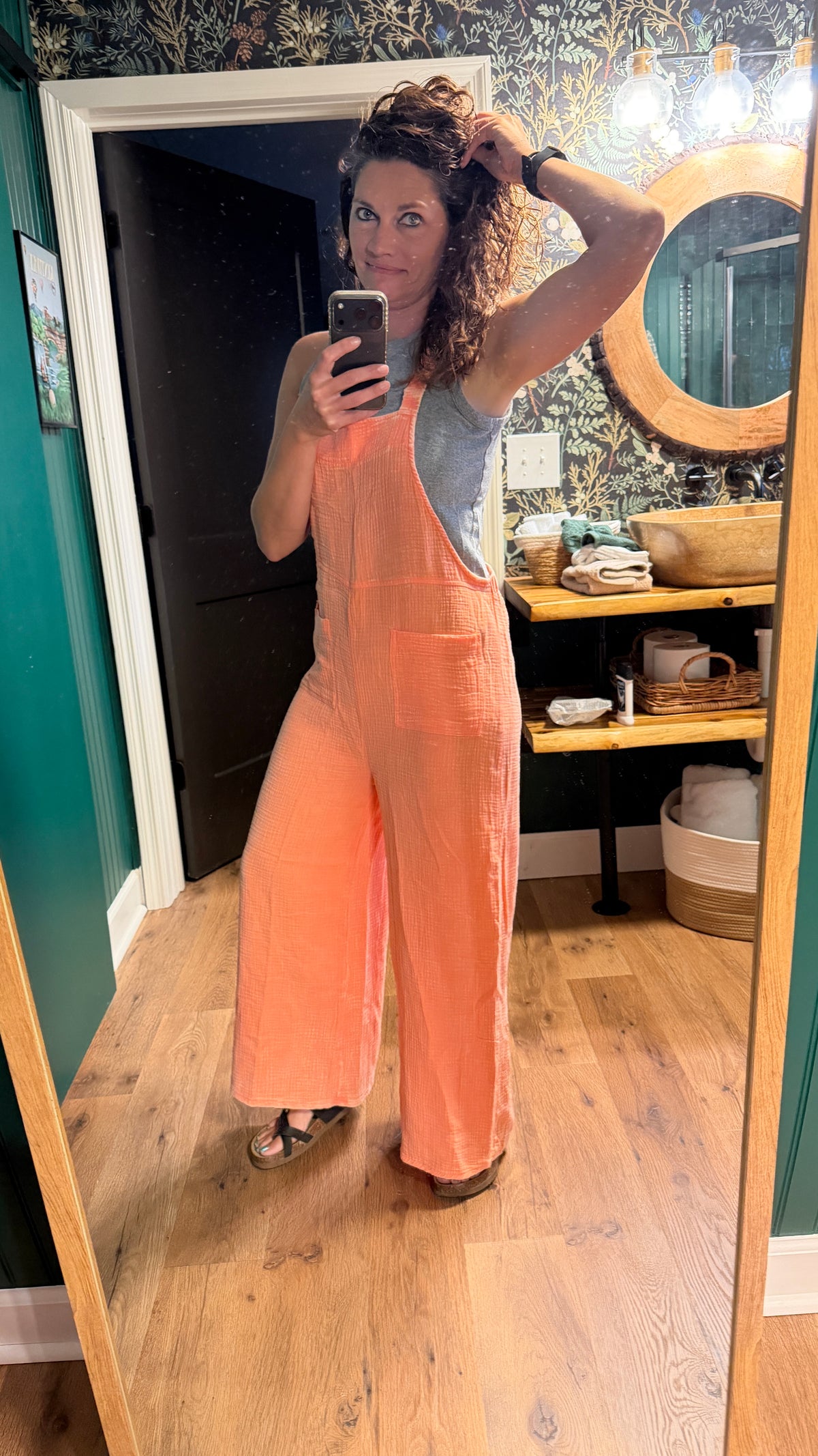 Zenana Denim Overall Coral