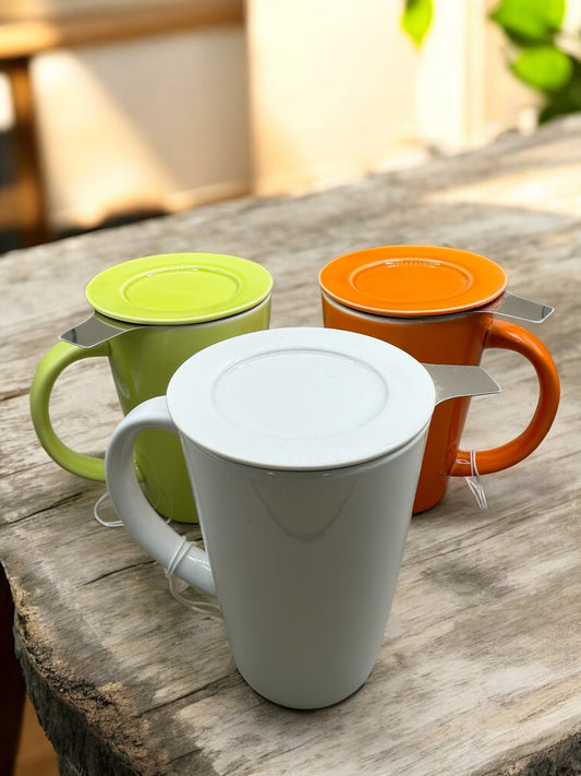 Ceramic Mug, Tea Infuser-White
