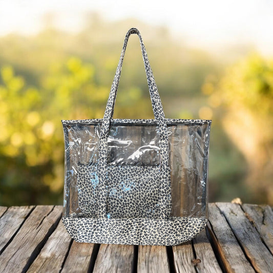 2 Pc Ladies Clear See Thru Tote Handbags with Animal Print