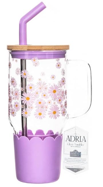 Adria Glass Tumbler with Handle-33 oz-purple