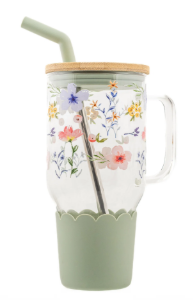 Adria Glass Tumbler with Handle-33 oz-sage green