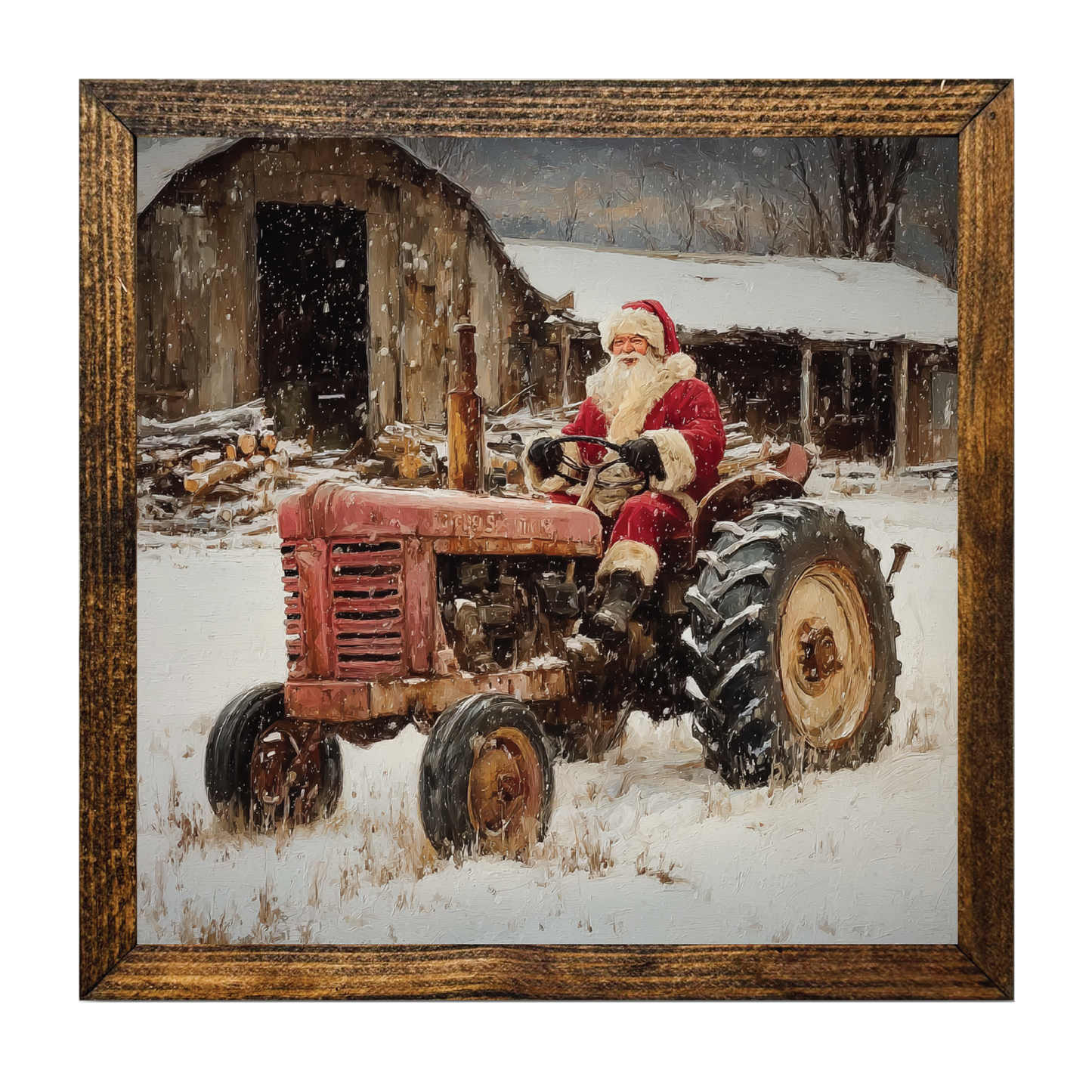 TIMBERLAND FRAME CHRISTMAS ON THE FARM SANTA TRACTOR: 12"x12"