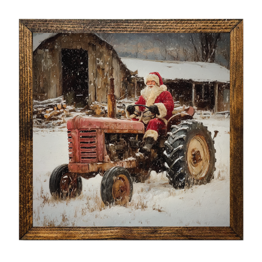 TIMBERLAND FRAME CHRISTMAS ON THE FARM SANTA TRACTOR: 12"x12"