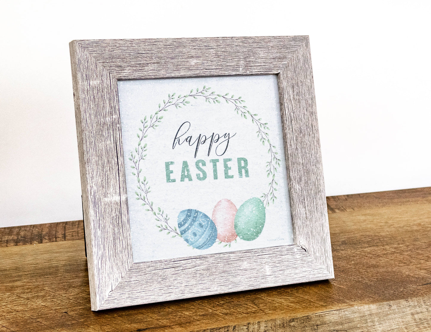 Happy Easter Eggs Colored Wreath Art Sign Picture: 8x8