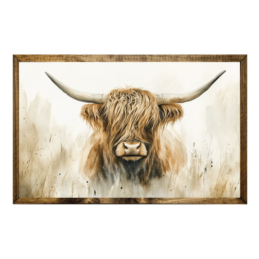 TIMBERLAND FRAME HIGHLAND COW PORTRAIT RUSTIC HOUSE DECOR: 12"X19"